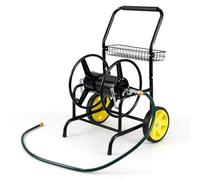 RELAX4LIFE Carrello Avvolgitubo da Giardino, Carrellino in Metallo per Tubi da 20 mm, Lunghi Max 70m, 2 Rotelle, Cestino Portaoggetti, Irrigazione Giardino/Prato/Patio (Nero)