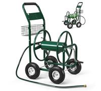 RELAX4LIFE Carrello Avvolgitubo da Giardino, Carrello di Irrigazione Mobile con Ruote ø26cm in Gomma e Cestino Portaoggetti, 95 x 62 x 113 cm