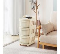 RELAX4LIFE Carrello con 3 Cassetti, Contenitore in Plastica con Rotelle, 6 Ganci, Pannello Forato e Maniglia, Mobiletto Portaoggetti Mobile per Soggiorno, Cucina e Ufficio, Bianco (BIANCO-3 CASSETTI)