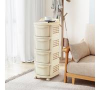 RELAX4LIFE Carrello con 3 Cassetti, Contenitore in Plastica con Rotelle, 6 Ganci, Pannello Forato e Maniglia, Mobiletto Portaoggetti Mobile per Soggiorno, Cucina e Ufficio, Bianco (BIANCO-4 CASSETTI)