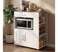 RELAX4LIFE Carrello Cucina Salvaspazio con Ruote PU 38mm, Cassetto e Armadio 2 Ante, 3 Ripiani Portaspezie Laterali, Piano Largo 75x46cm e Sottopiano Aperto per Microonde, 105kg Capacità