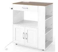 RELAX4LIFE Carrello da Cucina con Ruote, Versione con PRESA INTEGRATA 2 USB + Type-C, Isola con Cassetto e 3 Portaspezie, Capienza RECORD 105kg, Piano Lavoro 75x46cm, Armadio 2 Ante (Bianco)