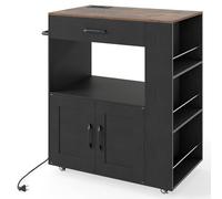 RELAX4LIFE Carrello da Cucina con Ruote, Versione con PRESA INTEGRATA 2 USB + Type-C, Isola con Cassetto e 3 Portaspezie, Capienza RECORD 105kg, Piano Lavoro 75x46cm, Armadio 2 Ante (Nero)