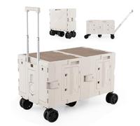 RELAX4LIFE Carrello Pieghevole con 5 Ruote, Armadio a 2 Livelli, Manico Telescopico in Metallo, Carrellino da Esterno Portatile per Campeggio/Spesa/Casa, Portata 60 kg, 56 x 30 x 85 cm (Bianco)