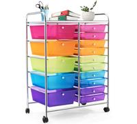 RELAX4LIFE Carrello Portaoggetti con 15 Cassetti Staccabile，Impilabili e Impermeabile, con 4 Ruote Universali, Salvaspazio di Grande Capacità, Multiuso per Cucina, Bagno e Ufficio (COLORATO 3)