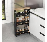 RELAX4LIFE Carrello Portaoggetti Ultra Sottile a 4 Ripiani 13cm/20cm con Ruote 360° e Freni, Salvaspazio e Stretto per Cucina, Bagno (Naturale+Nero, 48x13x81 cm)