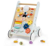 RELAX4LIFE Carrello Primi Passi 8 in 1 con Giochi Montessori/Spechhio Acrilico/Gioco con Perle/Cursori a Tema spaziale/Blocchi Capovolgibili/Xilofino con Martello/Ingranaggi Rotanti, per 1 anno+