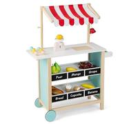 RELAX4LIFE Carretto dei Gelati per Bambini, Gioco Gelateria Giocattolo con 6 Gelati Diversi, Bilancia, Lavagna e Campanello, Bancarella del Mercato per Bimbi Regalo 3+ Anni (79x29x100 cm, Rosso)