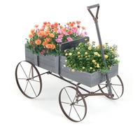 RELAX4LIFE Carriola Porta Fiori/Carrello dei Fiori/Fioriera in Legno di Abete con Ruote e Maniglia Regolabile e Portata di 15 kg, per Esterno e Interno (GRIGIO)
