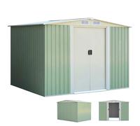 RELAX4LIFE Casetta da Giardino 257x205x175,5 cm, in Lamiera d'Acciaio con 2 Porte Scorrevoli e 4 Sfoghi, Tetto Inclinato, per Porta Attrezzi, Tosaerba