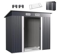 RELAX4LIFE Casetta da Giardino con Tetto Inclinato, Porta Scorrevole, Struttura in Metallo Zincato, per Cortile, Prato, Patio, Fattoria213 x 112 x 186 cm