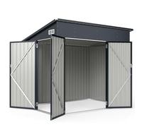 RELAX4LIFE Casetta da Giardino in Lamiera Impermeabile con Doppia Porta Frontale, Porta Singola Laterale, Tetto Inclinato e Presa d'Aria, Capanno da Esterno Resistente alle Intemperie