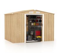 RELAX4LIFE Casetta da Giardino per Attrezzi, in Lamiera d'Acciaio e e Lamiera Zincata con Fondazione, Doppie Porte Scorrevoli, Rampa, 4 Fori di Ventilazione e 4 Guanti Inclusi (259 x 196 x 184 cm)