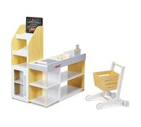RELAX4LIFE Cassa da Gioco con Carrello per Bambini, Banco con Scaffale Espositore e Frigo, Registratore con Scanner e POS e Accessori Completi, Gioco d’Imitazione di Supermercato e Negozi
