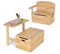 RELAX4LIFE Cassapanca Contenitore Trasformabile 3 in 1 in Legno con Scatola Portaoggetti, Tavolo e Sedie, Scatola dei Giocattoli per Bambini Adatta per Casa e Scuola (Naturale)