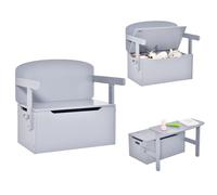 RELAX4LIFE Cassapanca Contenitore Trasformabile 3 in 1 in Legno con Scatola Portaoggetti, Tavolo e Sedie, Scatola dei Giocattoli per Bambini Adatta per Casa e Scuola (Grigio)