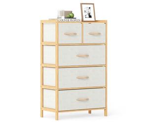 RELAX4LIFE Cassettiera a 5 Cassetti in Bambù, Comò per Camera da Letto con Cassetti in Tessuto e Maniglie, Cassettiera Verticale per Spazi Ridotti, Organizzatore per Ingresso e Soggiorno