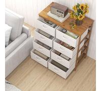 RELAX4LIFE Cassettiera a 8 Cassetti, Torre di Archiviazione in Bambù con Cassetti Pieghevoli in Tessuto, Unità Organizzatrice Verticale Alta per Armadio, Soggiorno e Camera da Letto, Naturale