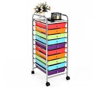 RELAX4LIFE Cassettiera con Ruote, Carrellino Salvaspazio con 10 Cassetti,Trasparente e Bianco,per Casa,86 x 37 x 32,5 cm (multicolore)
