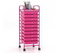 RELAX4LIFE Cassettiera con Ruote, Carrellino Salvaspazio con 10 Cassetti,Trasparente e Bianco,per Casa,86 x 37 x 32,5 cm (ROSA)