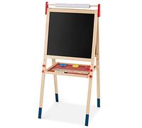 RELAX4LIFE Cavalletto in Legno per Bambini Regolabile in Altezza a 3 Livelli, con Doppia Pittura Laterale, Lavagna per Dipingere, Lavagna in Legno, 60x55x112,5-124,5 cm, Naturale