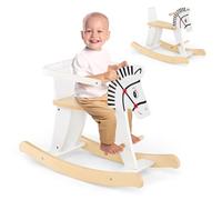RELAX4LIFE Cavallo A Dondolo In Legno Con Sponde Rimovibili, Giocattolo A Dondolo Con Seduta Comoda, Motivi Carini, Carico Massimo 40 Kg, Ideale Per Bambini 3 Anni, Bianco
