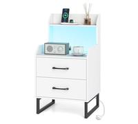 RELAX4LIFE Comodino con Illuminazione LED e Stazione di Ricarica, Tavolino con 2 Cassetti e Vano Aperto, Comodino con 1 Porta USB e 1 Porta Tipo-C, Comodino per Soggiorno e Camera da Letto
