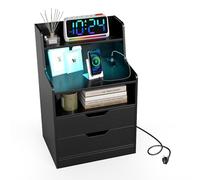 RELAX4LIFE Comodino LED con Presa Integrata, Porta USB, Tipo C, 2 Cassetti, Mensole Aperte, Tavolino da Divano Moderno per Soggiorno, Camera da Letto, 45 x 35 x 72,5 cm (Nero)