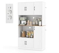 RELAX4LIFE Credenza Armadio da Cucina, Scaffale Alto con 4 Armadietti con Ante e 2 Ampi Ripiani Aperti, Prese di Ricarica, Foro per Cavi, per Soggiorno Ufficio Sala da Pranzo (BIANCO)