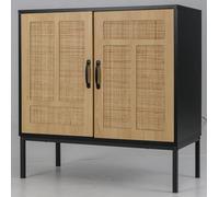 RELAX4LIFE Credenza Buffet con 2 Ante in Rattan, Ripiano Regolabile in 3 Posizioni, Gambe in Metallo, Kit Antiribaltamento, per Cucina Sala da Pranzo Soggiorno (NERO)