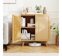 RELAX4LIFE Credenza da Cucina in Bambù a 2 Ante in Rattan con Superficie Spaziosa e Compartimento a 2 Livelli, per Salotto, Sala da Pranzo, Cucina