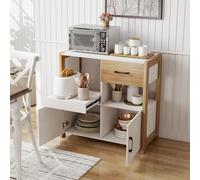 RELAX4LIFE Credenza da Cucina Salvaspazio, con Cassetti e Ante, Mobiletto Portaoggetti, Scomparti Aperti, Foro per Cavo di Alimentazione, Dispositivo Antiribaltamento, per Soggiorno, Ufficio