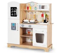 RELAX4LIFE Cucina Giocattolo in Legno per Bambini, Mini Cucina con Utensili da Cucina, Suoni e Luci Realistici, Giocattolo Educativo per Bambini 3+ Anni