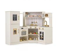 RELAX4LIFE Cucina Giocattolo per Bambini, Cucina Angolare in Legno con Luci e Suoni, Frigorifero, Microonde, Forno e Pentole, Set di Gioco Interattivo per Bambini 3+ Anni, 134 x 71 x 90cm