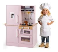 RELAX4LIFE Cucina Giocattolo per Bambini, Cucina Bifacciale in Legno con Luci e Suoni, Lavagna, Distributore d'Acqua e Lavatrice, Set di Gioco Interattivo per Bambini 3+ Anni (Rosa)