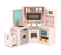 RELAX4LIFE Cucina Giocattolo per Bambini, Effetti Sonori e Luminosi, Cucina Angolare con Contenitore Scorrevole, Fornelli, Lavatrice e Lavastoviglie, Set di Cucina per Bambini 3+ Anni (Rosa)
