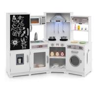 RELAX4LIFE Cucina Giocattolo per Bambini, Effetti Sonori e Luminosi, Gioco Cucina in Legno con Frigo, Lavagna, Microonde, Forno, Lavatrice, Mini Cucina per Bambini 3-6 Anni (Bianco)