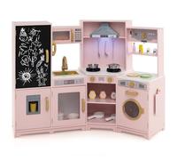 RELAX4LIFE Cucina Giocattolo per Bambini, Effetti Sonori e Luminosi, Gioco Cucina in Legno con Frigo, Lavagna, Microonde, Forno, Lavatrice, Mini Cucina per Bambini 3-6 Anni (Rosa)