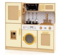 RELAX4LIFE Cucina Giocattolo per Bambini, Effetti Sonori e Luminosi, Gioco Cucina in Legno con Frigo, Microonde, Forno, Lavatrice, Mini Cucina per Bambini 3-6 Anni (Giallo)