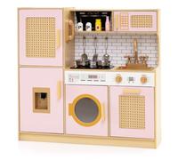 RELAX4LIFE Cucina Giocattolo per Bambini, Effetti Sonori e Luminosi, Gioco Cucina in Legno con Frigo, Microonde, Forno, Lavatrice, Mini Cucina per Bambini 3-6 Anni (Rosa)