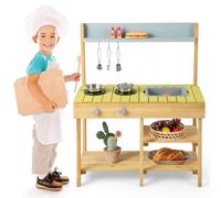 RELAX4LIFE Cucina Giocattolo per Bambini, Gioco Cucina in Legno con Fornelli, Lavello Staccabile, Rubinetto e Accessori, Mini Cucina per Bambini 3 4 5 6 Anni (Naturale, No Serbatoio)
