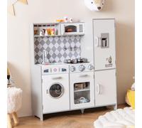 RELAX4LIFE Cucina Giocattolo per Bambini in Legno, Set da Cucina con Microonde, Fornello, Lavatrice, Pentole e Utensili, Effetti Luminosi e Sonori, 91 x 30 x 102 cm (Bianco)