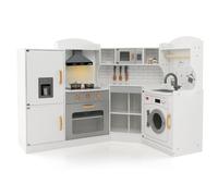 RELAX4LIFE Cucina Giocattolo per Bambini, Mini Cucina in Legno, Suoni e Luci Realistici, Cucina Giocattolo con Lavello, Fornelli, Microonde, Frigorifero e Accessori, per Bambini 3+ Anni (Bianco)