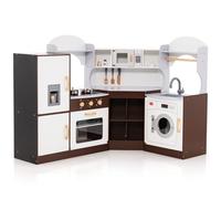 RELAX4LIFE Cucina Giocattolo per Bambini, Mini Cucina in Legno, Suoni e Luci Realistici, Set di Cucina con Lavello, Fornelli, Microonde, Frigorifero e e Accessori, per Bambini 3+ Anni