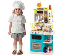 RELAX4LIFE Cucina Giocattolo per Bambini, Set Cucina da Gioco con Luci Realistiche, Suoni e Vapore, Doppi Fornelli, Rubinetto e Lavandino, 54 Accessori per 3+ Anni (Blu)