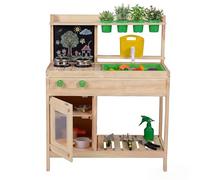 RELAX4LIFE Cucina Giocattolo per Bambini, Set di Cucina in Legno Massiccio con Lavagna, Serbatoio d’Acqua, Lavello Rimovibile, Giocattolo Educativo da Giardino e Balcone per Bambini 3+ Anni