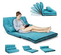 RELAX4LIFE Divano 2 Posti Trasformabile in Letto con 2 Cuscini da Pavimento, Design Pieghevole e Salvaspazio e Schienale Regolabile in 6 Livelli (Turchese)
