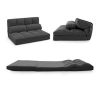 RELAX4LIFE Divano da Terra Pieghevole 3 in 1 con 2 Cuscini, Poltrona Letto con Schienale Regolabile a 6 Livelli, per Soggiorno, Camera da Letto (NERO)