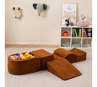 RELAX4LIFE Divano Modulare per Bambini 5 Pezzi, Divano da Gioco Convertibile per Arrampicarsi, Blocchi di Costruzione Morbido per Bambini 3+ Anni (MARRONE)