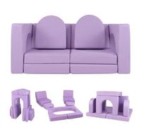 RELAX4LIFE Divano Modulare per Bambini 8 Pezzi, Divano da Gioco Convertibile con Copertura in Tessuto Scamosciato, Blocchi di Costruzione Morbido per Bambini 3+ Anni (VIOLA)